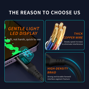LED-Anzeige USB Typ-C Beleuchtung <span class=keywords><strong>2</strong></span>-in-1-Kabel 27W 480M Handy-Zubehör Nylon-Geflecht Schnelllade-USB-C-Datenkabel für Telefon 17 - Product Image 4