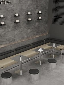 Table à manger commerciale de style industriel ensemble de chaises en acier inoxydable canapé-stand mural pour magasins de thé au lait ou restaurants - Product Image 4