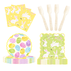 DAMAI Nouveau set d'assiettes en papier jetables à thème vert et jaune, motif lapin et œuf de Pâques, idéal pour le festival de Pâques - Product Image 2