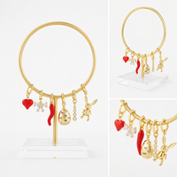 Breloques DIY plaquées or, breloques amovibles Huggie, fermoir mousqueton, pendentif cœur rouge émaillé pour collier et bracelet, en gros