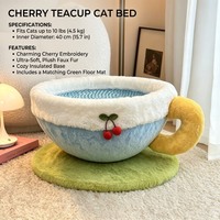 Lit pour chat 2-en-1 Teacup : griffoir et nid douillet en peluche, avec planche à griffer tressée anti-chute de poils, pour chats d'intérieur, hôtels et maison
