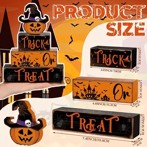 Decoración <span class=keywords><strong>de</strong></span> Halloween para el hogar: Bloques <span class=keywords><strong>de</strong></span> madera apilados con diseño <span class=keywords><strong>de</strong></span> truco o trato, calabaza y sombrero <span class=keywords><strong>de</strong></span> <span class=keywords><strong>bruja</strong></span>, para mesa y bandeja escalonada, estilo rústico - Product Image 3