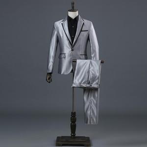 Abito da Uomo per Performance, Costume da Presentatore, Completo a Maniche Lunghe, Abito da Cantante per Palcoscenico, Nero e Bianco, <span class=keywords><strong>Oro</strong></span> e Argento, Abito Fotografico - Product Image 4