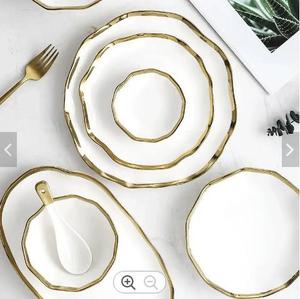 Tây Ban Nha ý mạ vàng viền ruffles thực phẩm phương Tây bít tết tấm salad gốm bát đĩa phong cách Bắc Âu sang trọng Bộ đồ ăn Bộ - Product Image 6