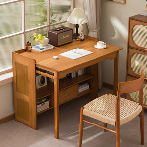 <b>Solid</b> <b>Wood</b> Computer <b>Desk</b> With Storage Foldable Home Office Study <b>Desk</b> Modern Simple Design Bamboo Material - Product Image 2