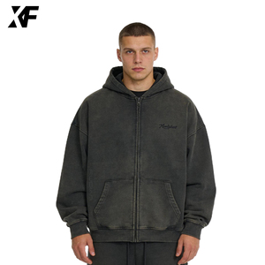 XUFEI Original <strong>Designer</strong> OEM Custom Manufacturer Streetwear 400 Gsm 100% Cotton Embroidered <strong>Zip</strong> up Oversized Boxy Wash <strong>Hoodie</strong> Men - Product Image 1