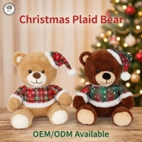 Boneka Beruang Teddy Plushie Natal Bermotif Kotak-kotak 25cm, 2 Warna Coklat Muda Coklat Tua, Bersertifikat BSCI dari Pabrik