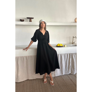 Robe longue noire drapée à col en V, taille empire polyvalente, en spandex de haute qualité, style vintage pour fêtes formelles, tailles XS à XL pour toutes. - Product Image 3