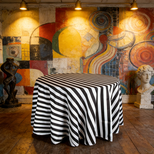 In Bianco e nero Della Banda di Biancheria Da Tavola Rotonda Rettangolo A Righe Tovaglie per la Cerimonia Nuziale Del Partito - Product Image 1