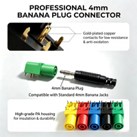 Prise banane de sécurité 4 mm à montage sur circuit imprimé, en laiton plaqué or avec boîtier isolant PA, 5 couleurs, max. 32A, pour test de puissance industrielle