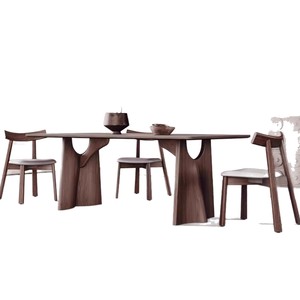 Nordic Solid Wood Slab Dining <b>Table</b> Rectangle <b>Walnut</b> Color Modern Minimalist Style Stable Bentwood Structure Dining Room - Product Image 5