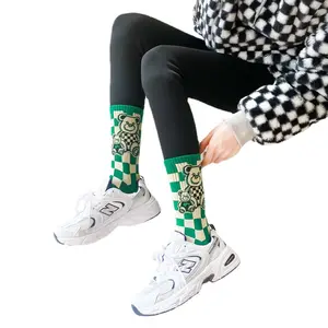 Chaussettes à motif damier japonais, tendance femmes, chaussettes en coton peigné, chaussettes d'été fines pour hommes