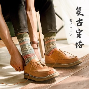 Men's Crew Socks Autumn Winter Ethnic Style Thick Warm Cotton Mid Calf Socks For Casual Wear - Product Image 4
