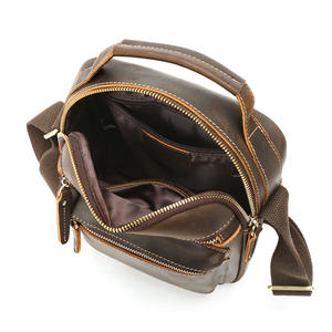 Bolso de Hombro de Cuero Genuino para <span class=keywords><strong>Hombre</strong></span>, Estilo Vintage, con Cremallera, Bolso de Mensajero de Negocios, Bolso Satchel - Product Image 5