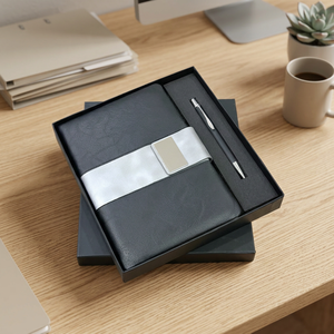 Agenda exécutif A5 en PU avec stylo à bille métallique, 100 feuilles, couverture rigide imprimée UV, journal pour la planification au bureau, les réunions d'affaires et les cadeaux - Product Image 1