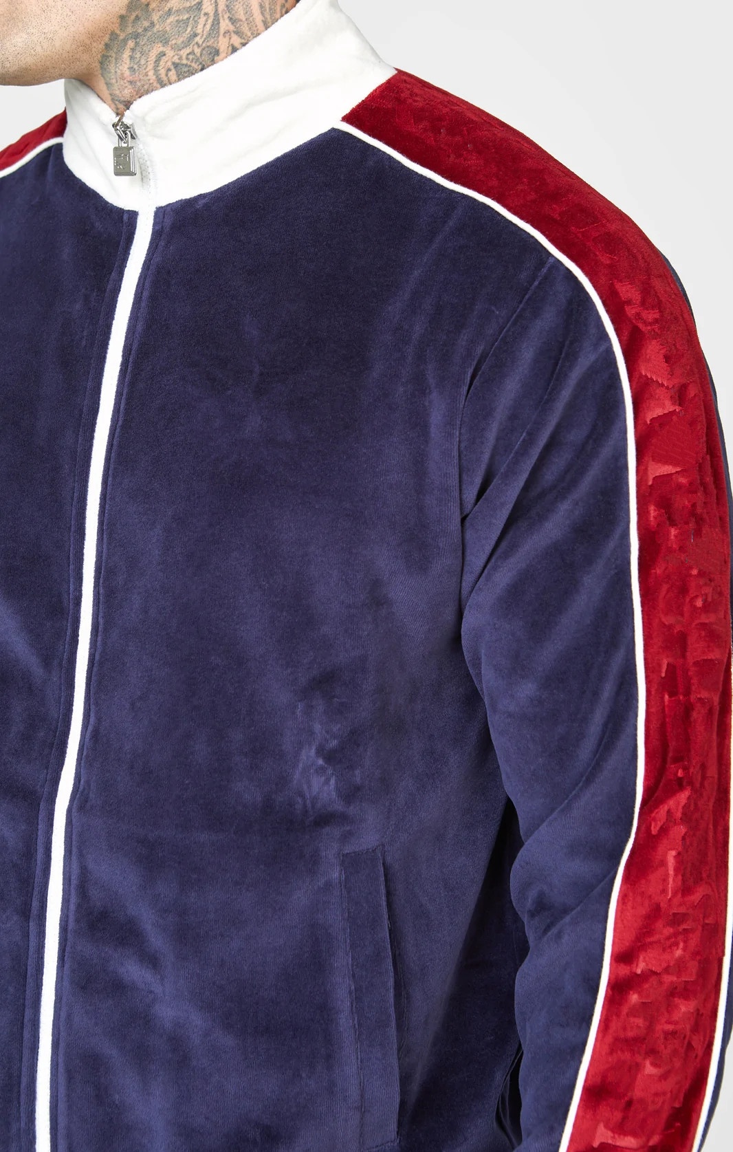 KY Funnel Neck Collar Side Stripe Zipper up Velour Track