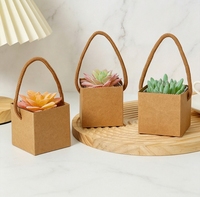Boîte cadeau carrée en papier kraft imperméable avec poignée, mini boîte d'emballage pour plantes succulentes, fleurs, bonbons, chocolats, gâteaux, boîte à dragées
