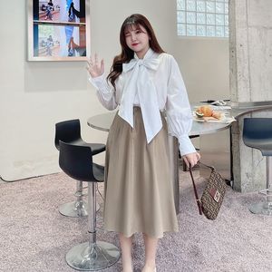 กระโปรงทรงเอหรูหราสำหรับผู้หญิง สีพื้น ใส่ทำงานได้ ไซส์พลัส เอวธรรมชาติ ผ้าโพลีเอสเตอร์ N8294 - Product Image 5