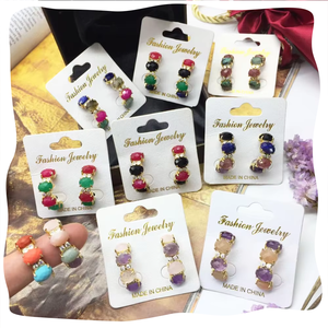 Offre Spéciale pierres précieuses goujons personnalisé quatre pierres plaqué or boucle d'oreille pavée cz noir rutile boucle d'oreille pour les femmes bijoux en gros - Product Image 6