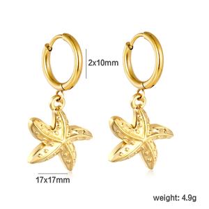 Pendientes de Aro de Acero Inoxidable con Estrella de Mar Texturizada, Estilo Playa y Océano, Personalizados, a la Moda, Resistentes al Agua, para Mujer, Venta al Por Mayor - Product Image 2
