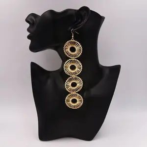 European And American Fashion Stylish New Korean Oblong Women's Custom Jewelry Geometric Drop Multilayer Gold Earrings