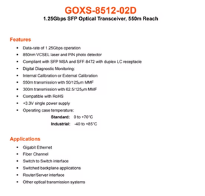 GOXS 8512-02D 1.25G SFP SX โมดูลรับส่งสัญญาณแสง 850nm 550M DDM Duplex LC ตัวรับส่งสัญญาณไฟเบอร์มัลติโหมดสำหรับเครือข่ายกิกะบิต - Product Image 4