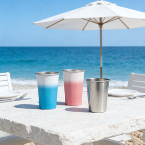 Botella de agua de pared simple de 500 ml, vaso de acero inoxidable para viajes al aire libre con funda de cuero y tapa con pajita, cambio de color plateado - Product Image 1