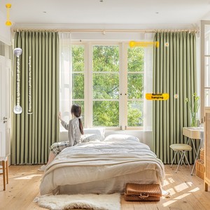 <span class=keywords><strong>Tende</strong></span> a Palloncino in Velluto Chenille Verde Matcha, Oscuranti Totali per Lucernari, Moderne, Ispessite, Protezione Solare e Isolamento Termico - Product Image 1