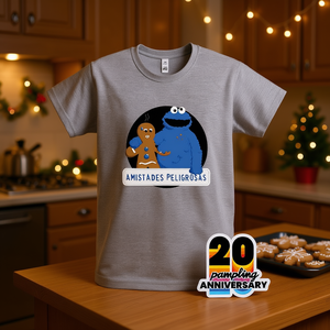 Camiseta Dangerous Friendships, diseño gris del monstruo de las galletas, Amistades Peligrosas, 20.º aniversario - Product Image 2