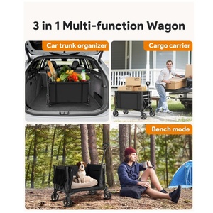 Inklapbare vouwwagen 3-in-1 omvormbare bank 220 lbs draagvermogen 120L boodschappenkar wielen strand camping opbergbaar - Product Image 6