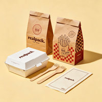 Boîte à hamburger rectangulaire en carton ondulé de qualité alimentaire, écologique, jetable, Realpack, design personnalisable, flexographie offset