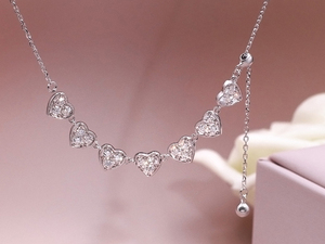 Tianyu 925 Sterling <b>Silver</b> Platinum Plated Moissanite <b>Heart</b> Pendant <b>Necklace</b> Small Beads Exquisite Delicate Design Perfect - Product Image 3