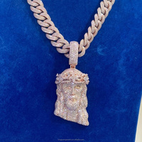 Combiné personnalisé VVS moissanite plaqué or rose argent sterling 925 pendentif tête de Jésus Christ statue bijoux de prière pendentif
