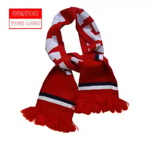 Khuyến mãi tùy chỉnh thiết kế logo đội bóng đá Câu lạc bộ thể thao in fan hâm mộ Chunky đan len mùa đông Acrylic khăn vải