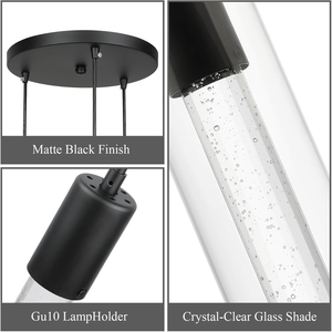 Simple 3 <strong>Light</strong> Glass Cluster Ceiling Hanging <strong>Light</strong> Modern Matte <strong>Black</strong> Pendant <strong>Light</strong> <strong>Fitting</strong> for Kitchen Bar - Product Image 5