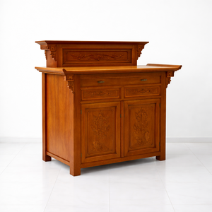 Gabinete de Adoración de Madera Singdora de Dos Niveles con Acabado Amarillo para Adoración Ancestral y Budista, Buen Estándar - Product Image 1