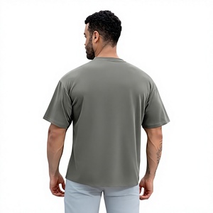 Men's Oversized Eco-Friendly Breathable <b>Grey</b> Cotton <b>T</b>-<b>Shirt</b> Short Sleeve O-Neck Casual Fit Solid Color Jersey Knitted Loose - Product Image 4