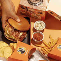 Boîte à hamburger en papier kraft personnalisée, résistante à la graisse, avec fermeture à pression, pour la vente en gros aux détaillants de produits alimentaires.