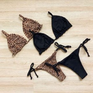 Maillot de bain deux pièces uni à bretelles spaghetti, coupe haute, avec armatures, pour femme, imprimé à pois, logo frontal – Les meilleurs maillots de bain pour 2025 - Product Image 2