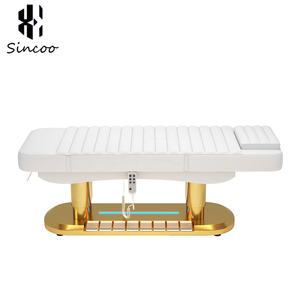 Cama Eléctrica de Spa Facial de Lujo con Control de Pie, Marrón y Oro, para Tratamientos Faciales, Cosméticos y Masajes - Product Image 5