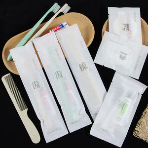 Juego de cepillos de dientes desechables-Cepillo de mango de paja redondo verde + pasta de dientes 3G-Bolsa no tejida reutilizable - Product Image 4