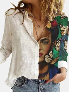 Camicetta Casual da Donna King Mcgreen Star, Stile Vintage con Bottoni, Ampia e Comoda, con Stampa Cartoon e Patchwork - Product Image 2