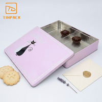 Boîte en étain rectangulaire personnalisée de qualité alimentaire pour biscuits et chocolats de la Saint-Valentin, emballage cadeau