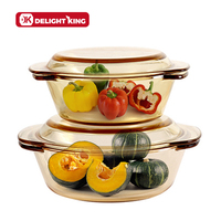 Fabricant de casseroles en verre borosilicate ambré, casserole ronde en verre, vente chaude, plat à gratin en verre