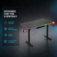 Bureau de jeu en bois AOR avec éclairage RGB, porte-gobelet et support casque, modèle SF-A1, vente en gros usine