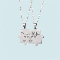 Kalung Puzzle Custom SongYi dengan Ukiran, Kalung Pasangan Persahabatan yang Dipersonalisasi untuk Hadiah
