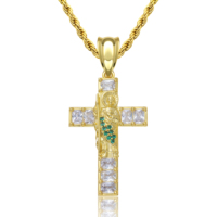 Collier Hip-Hop Religieux Plaqué Or avec Pendentif Croix en Zircon Vert Mélangé CZ, Idéal pour Hommes, Quotidien et Soirées – Grande Vente