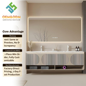 Ensemble de meubles de salle de bain modernes en bois massif OEM avec miroir de table intégré, évier étanche et <span class=keywords><strong>robinet</strong></span> en cuivre - Product Image 1