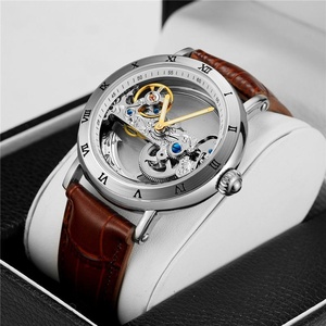 Montre automatique squelette tourbillon exquise avec lunette à chiffres romains, bracelet en acier inoxydable, montre mécanique de luxe pour homme - Product Image 3