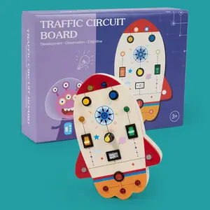 More Styles Montessori Toddler Busy Board Baby Airplane Wooden Busy Board With LED Light Switches Sensory Board Toys